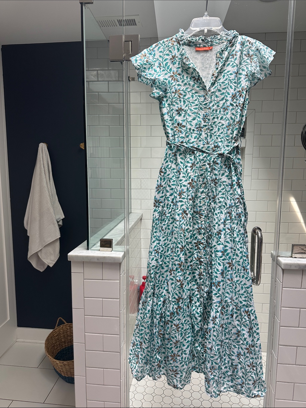 Floral Tiered Maxi Dress In Teal And White